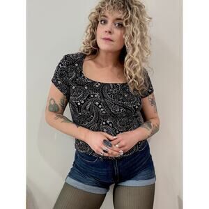 90s Paisley Glitter Square Neck Top